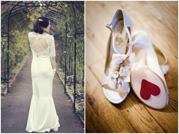 wedding photo - Valentinstag Brautkleid und Schuhe Idea ♥ Lace Heart Open Back Wedding Dress ♥ Brautschuhe Sticker