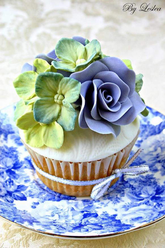 Wedding Cupcakes  Hydrangea Cupcake With Blue Roses 1988077 