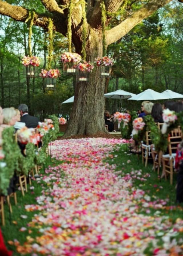 wedding photo - Pink wedding aisle in the garden