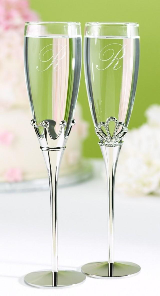 wedding photo - King & Queen Nickel-Plated Wedding Toasting Flutes Glasses Can Be Personalized