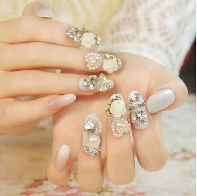 3D Nail Art-nail sticker-nail decal-rhinestone flower white nail sticker best gift for wedding - New