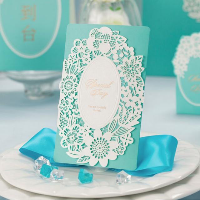 50 Blue Laser Cut Wedding Invitation Cards 2230074 Weddbook