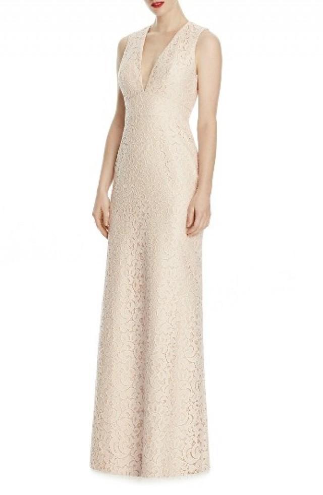Lela Rose Bridesmaid V-Neck Lace A-Line Gown