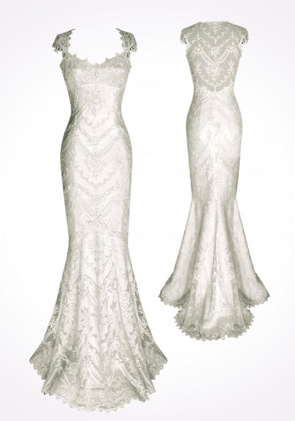 wedding photo - Cap Sleeves Mermaid Wedding Dresses ♥ White Lace Back Wedding Dress