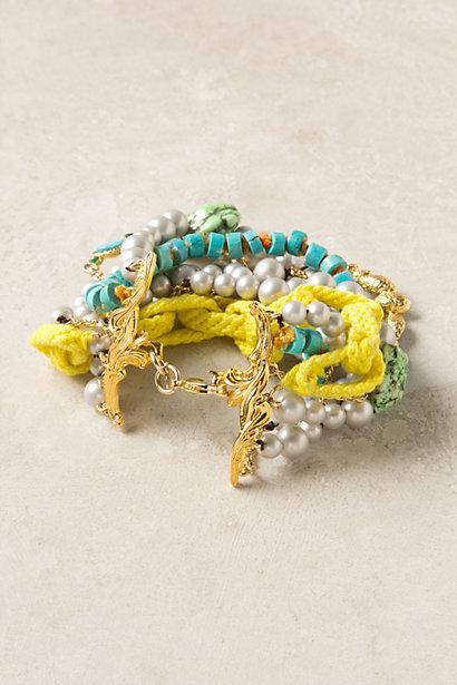 Wedding - Handmade Turquoise & Yellow Bracelet with Pearls 