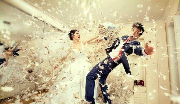 Wedding - Wedding Pillow Fight Photography ♥ Professional Wedding Photography