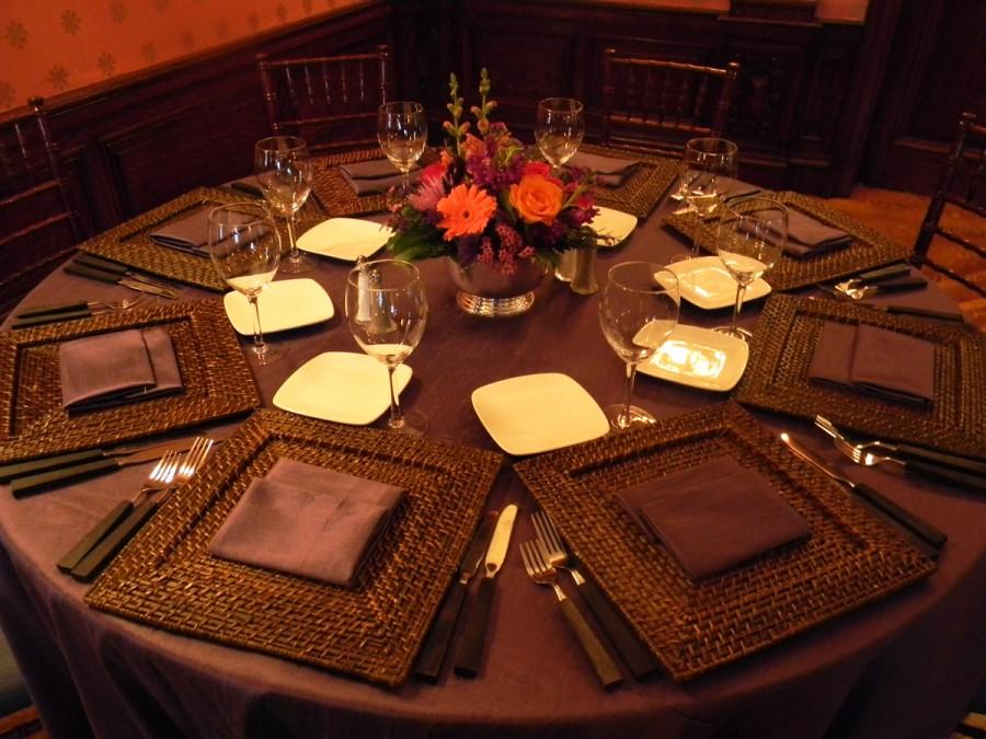 Wedding - brown, orange, wicker, table setting, place setting, decoration