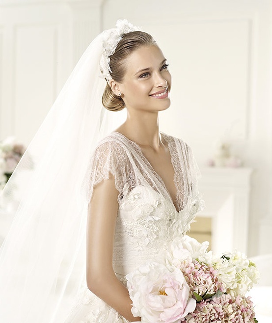 Wedding - Pronovias Elie Saab 2013 Bridal Collection ♥ White Lace V Neckline Wedding Dress 