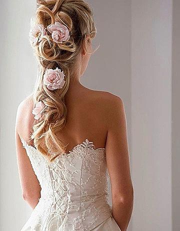 Wedding - Half Up Half Down Wedding Hairstyles With Pink Flowers ♥ Beach Wedding Hairstyles 