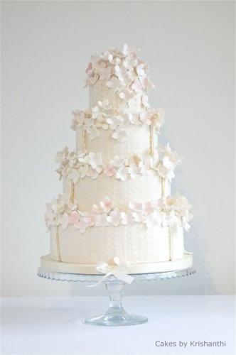 Wedding - Beautiful Decorated White Hydrangeas Wedding Cake 