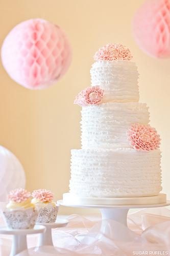 Wedding - Ruffles & Dahlia Wedding Cake
