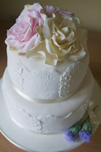 Wedding - Roses & Thistle Lace Wedding Cake
