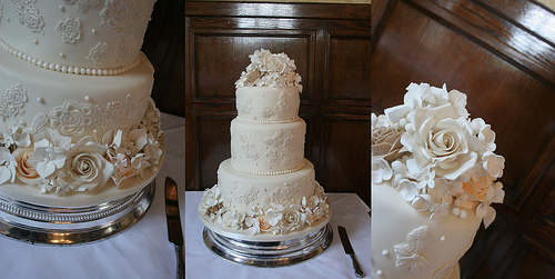 Wedding - Three Tier Ivory, Peach And Mocha Lace Wedding Cake
