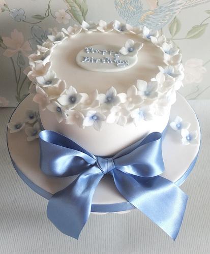 Wedding - Blue And White Birthday Cake