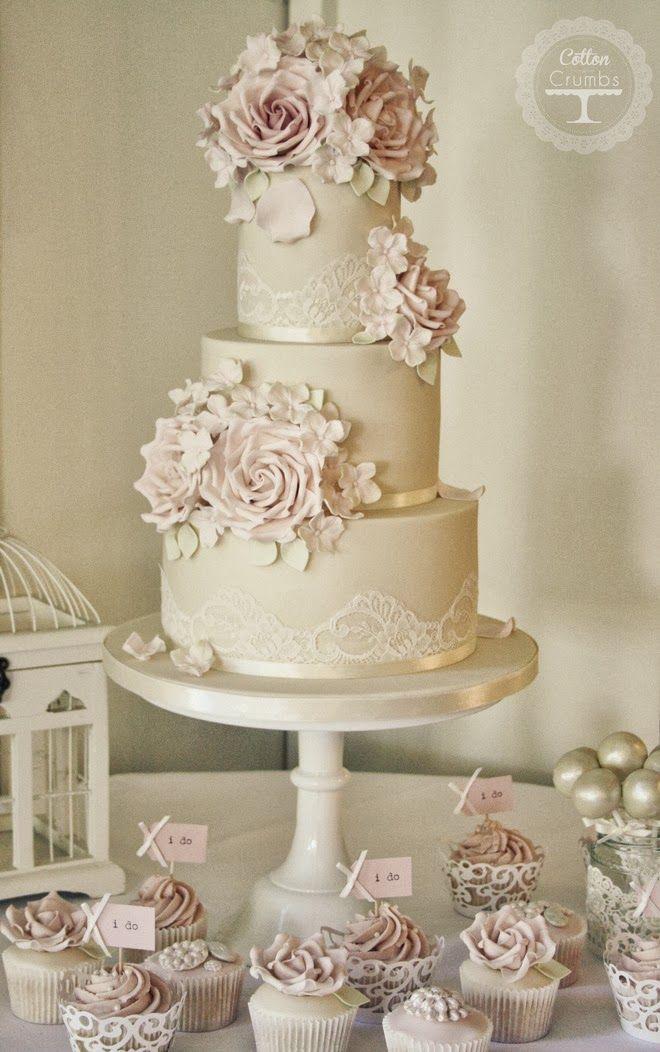 Wedding - Ivory wedding cake decorated with pink roses