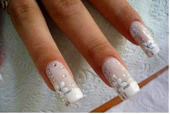 Wedding - White and pink wedding nail art