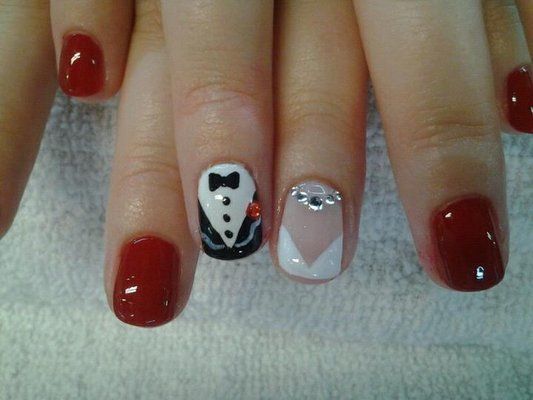 Mariage - Bride And Groom Wedding Day Nails... 