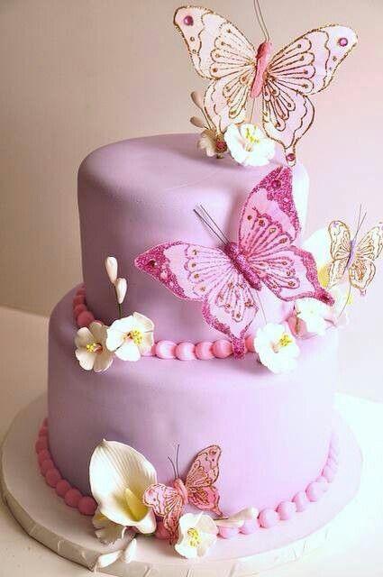 Mariage - Purple wedding cake decorated with butterflies