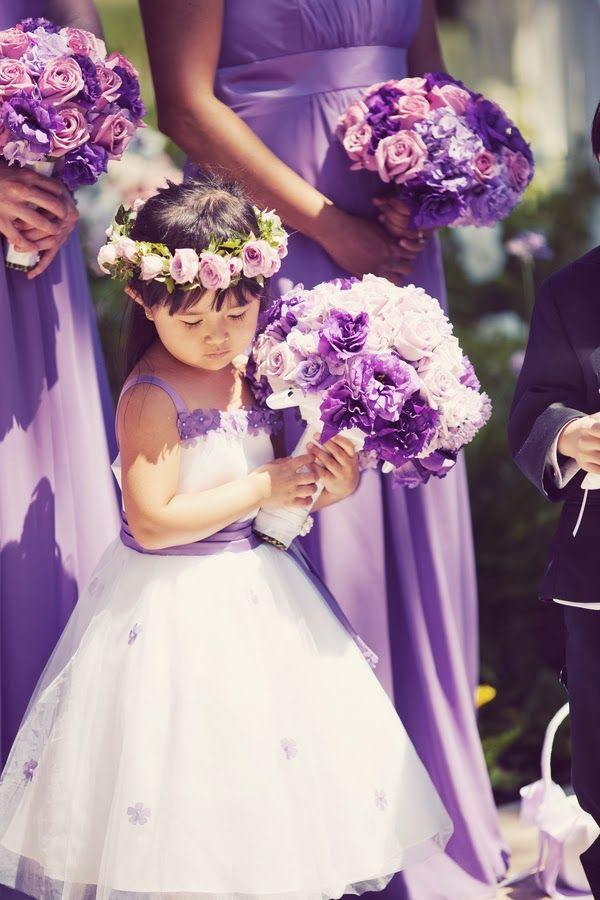 Wedding - Purple and white flower girl dress