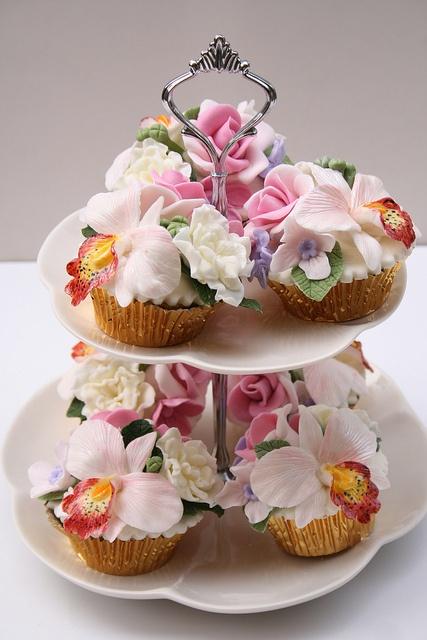 Wedding - Spring Flowers Cupcakes with bright flowers