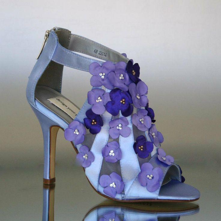 Wedding - Wedding Shoes -- Cornflower Blue Peep Toe Wedding Shoes With Shades Of Purple Flower Cascades