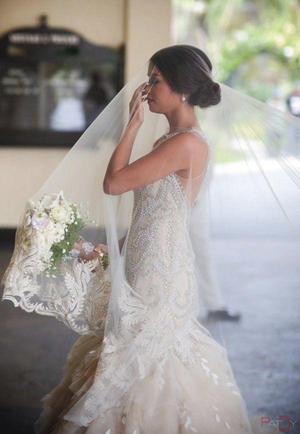 Wedding - A white gown with threaded and lacy work