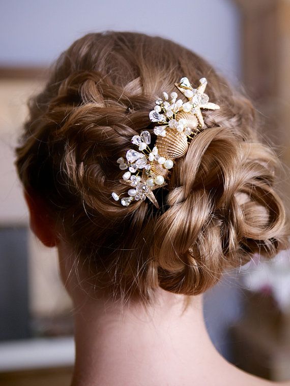 Wedding - Wedding starfish comb with shells and crystals