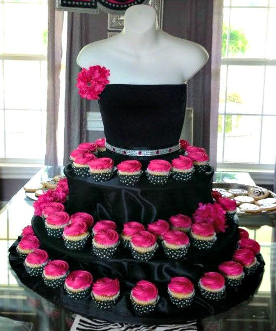 Wedding - Black couture cupcake stand with pink roses