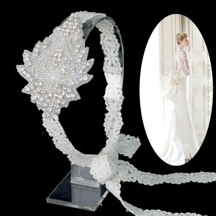 Wedding - Rhinestone Flower Lace Headband Wedding Bridal Off White Lace Hair Accessory