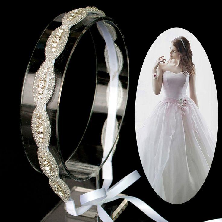 Wedding - Wedding Rhinestone Lace Line Headband Bridal Ribbon Headpiece Hair Accessory