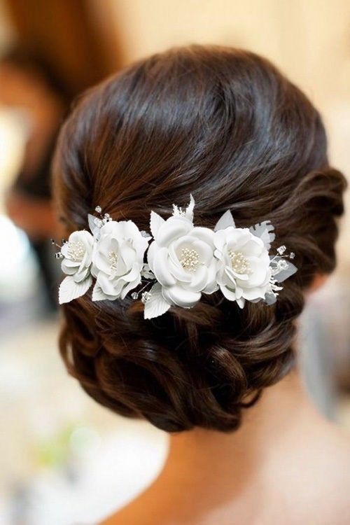 Wedding - White Lace Silky Flower Crystals Bridal Wedding Headpiece
