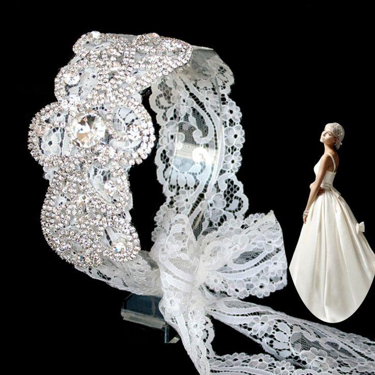 Wedding - Luxurious Glittering Rhinestone Headband Wedding Bridal Delicate Lace Headpiece
