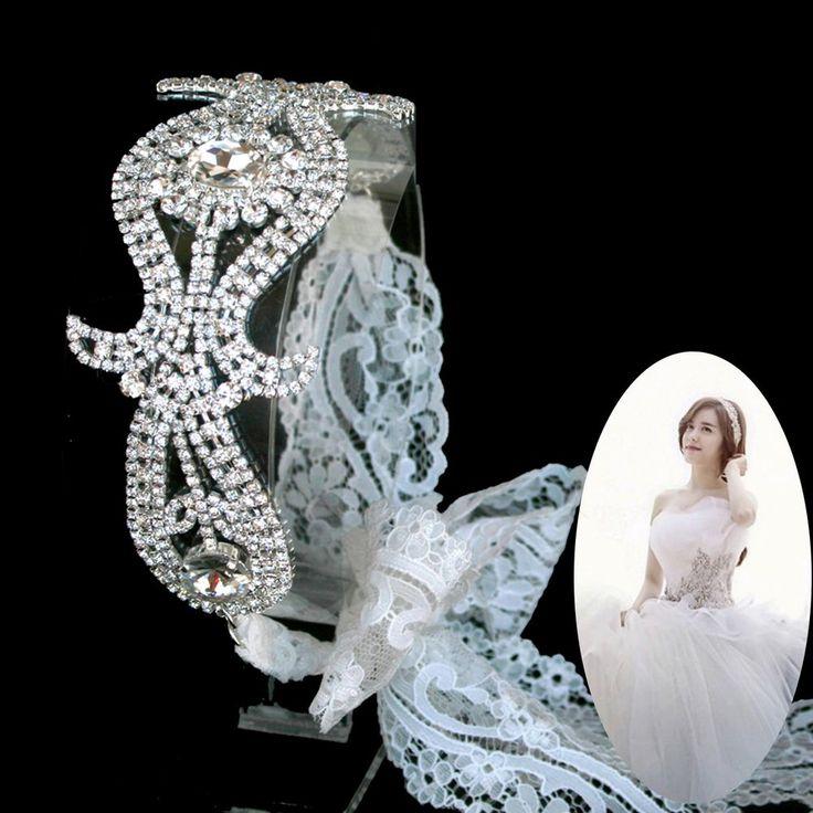 Wedding - Wedding Bridal Big Rhinestone Headpiece Gorgeous Floral Lace Headband