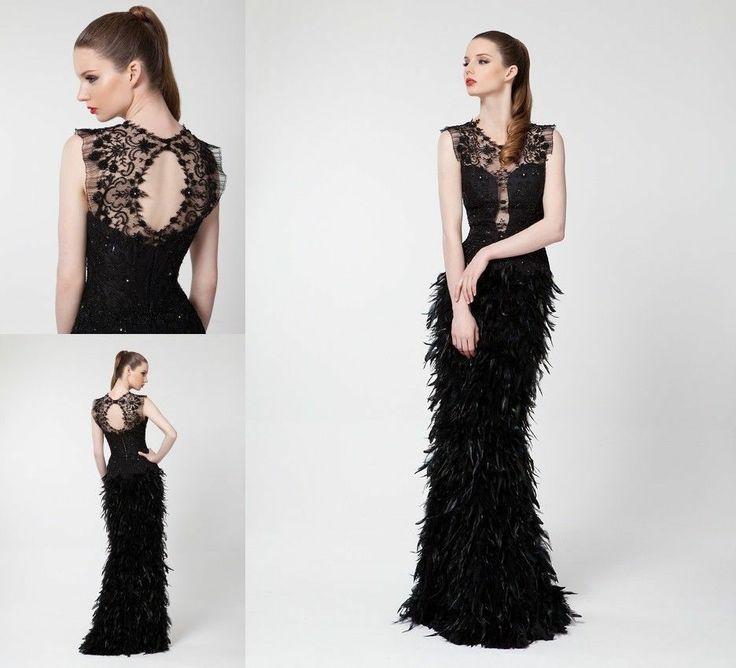 Hochzeit - 2014 neue schwarze reizvolle Feder-Spitze lange Festzug-Abschlussball-Abend-Kleid-Hochzeits-Kleid