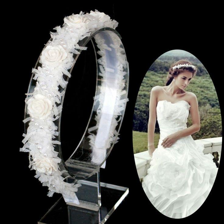 Wedding - Wedding Bridal Rose Flower Lace Headband Fascinator Pearls Headpiece