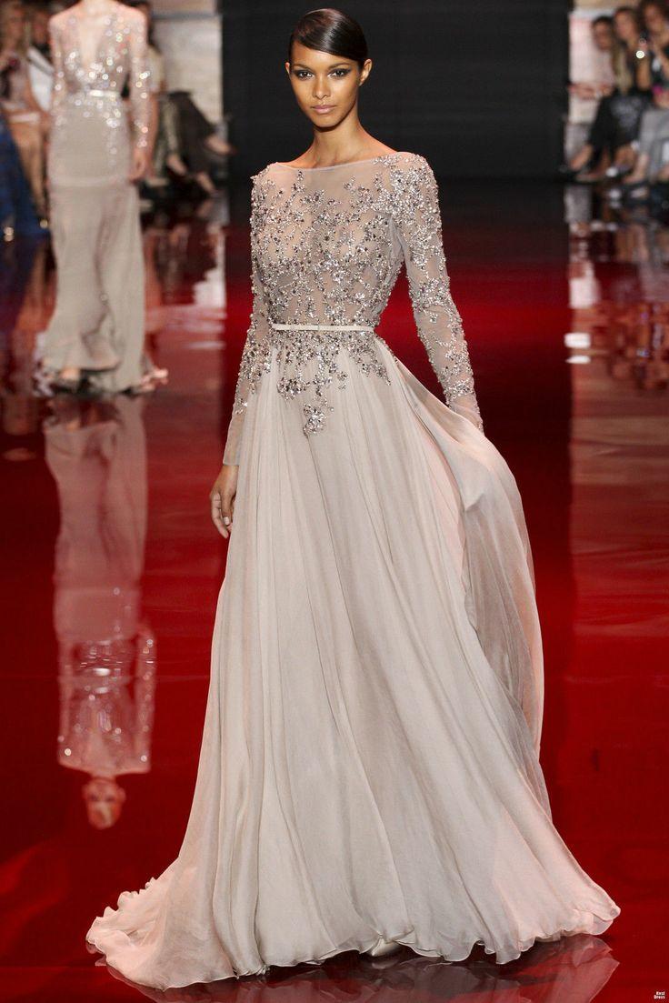Hochzeit - 2014 Schwer Bead Bateau-Ausschnitt Long Sleeves Formal Elie Saab Abendkleider Benutzerdefinierte