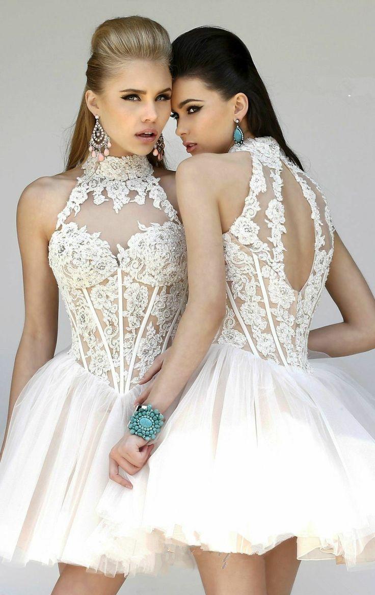 Свадьба - Аппликации Короткие Тюль Воротник Homecoming Платье Вечернее Платье