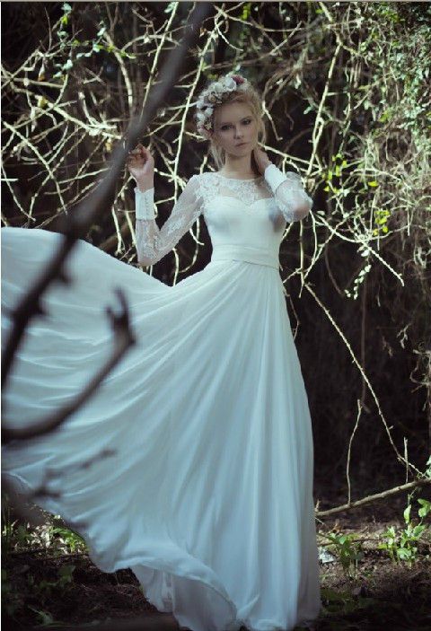 Hochzeit - 2014 Neu Weiß / Ivory A-Linie Langarm-Hochzeitskleid Größe 4 6 8 10 12 14 16 18