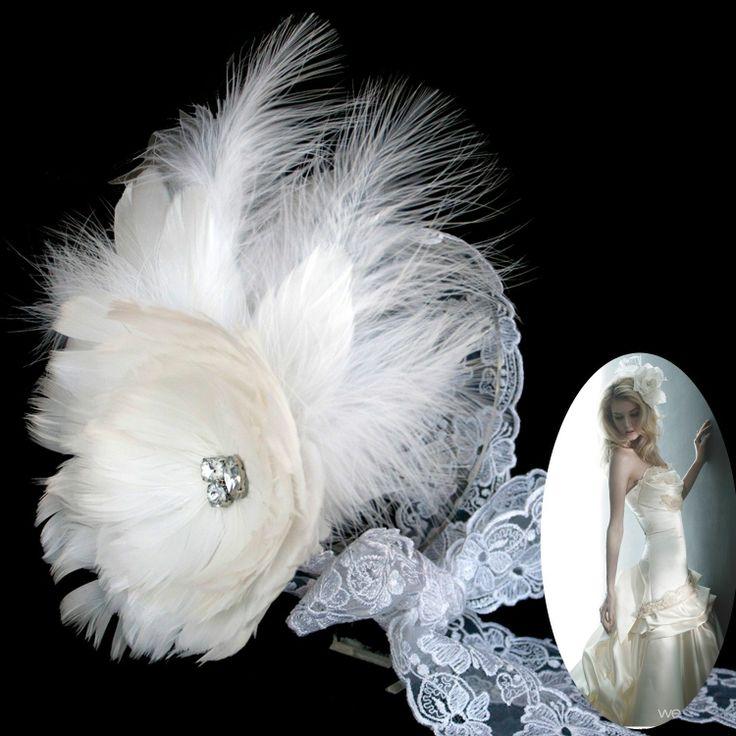 Wedding - Wedding Detail Lace Headband Fascinator Bridal Big Feathers Flower Headpiece