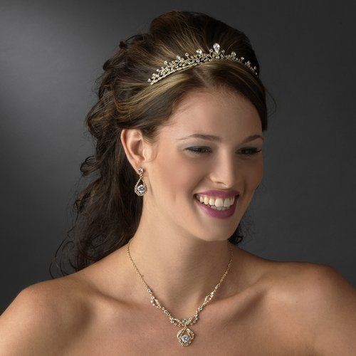 Wedding - Gold plated wedding tiara with rhinetones