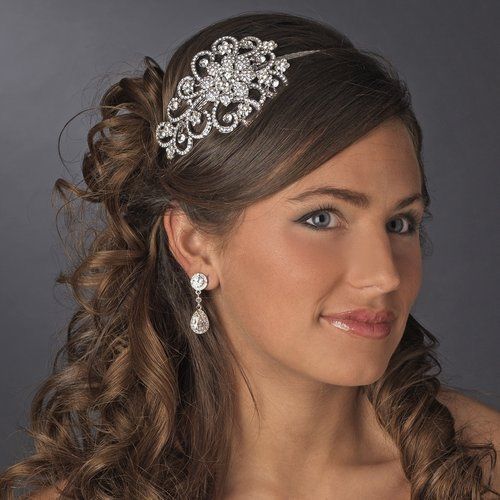 Wedding - NWT Bold Rhinestone Floral Side Accent Wedding Or Prom Silver Headband