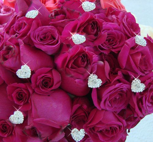 Wedding - NWT 12 Crystal Hearts Bridal Wedding Bouquet Centerpiece Jewelry