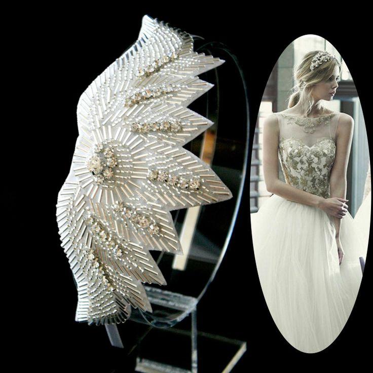 Wedding - Wedding Bridal Couture Big Spangle Crown Headband Rhinestone Headpiece