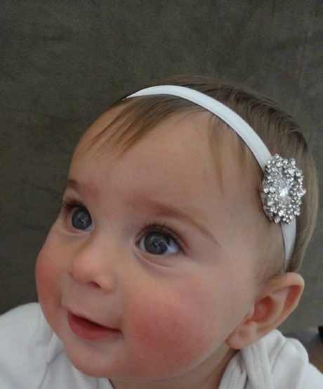 Wedding - Little Girl Baby Christening Baptism Flower Girl Headband Stretchy Hair Band