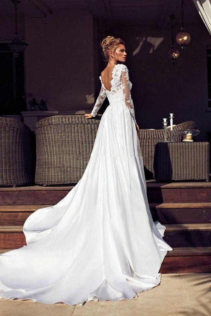 Wedding - White wedding gown with transparent sleeves