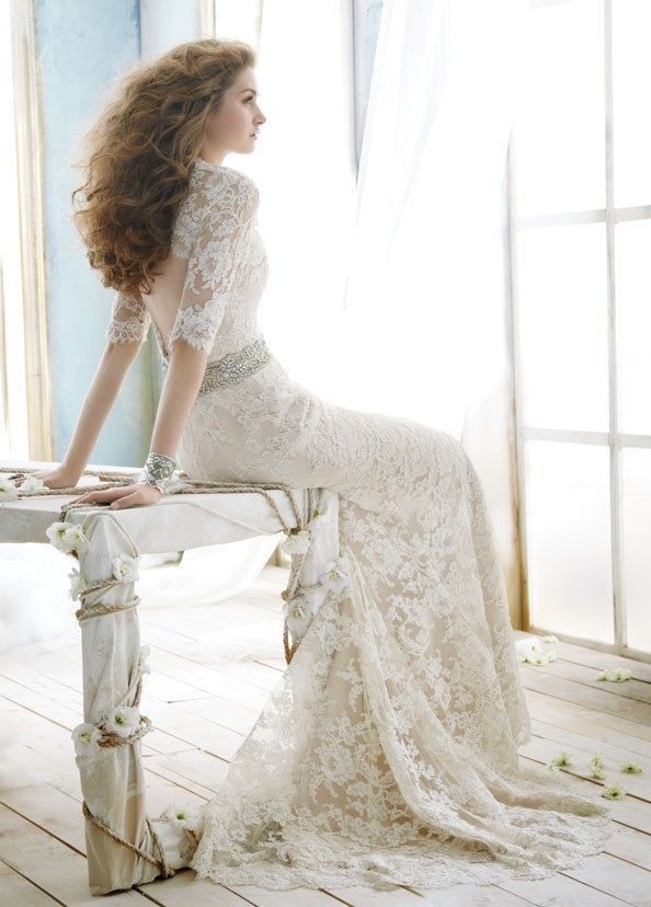 زفاف - خمر حورية البحر فستان الزفاف الرباط البوق فرشاة قطار بثوب الزفاف مخصص جديد