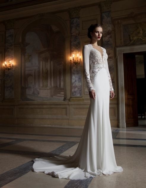 Hochzeit - 2014 New Langarmshirt Weiß Ivory Backless Brautkleider Ballkleid Benutzerdefinierte
