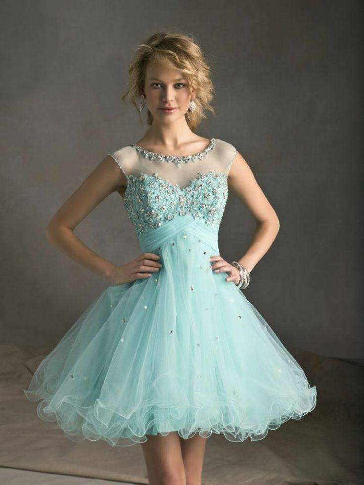 Wedding - Short Tulle Beaded Cap-Sleeves Evening Dress Junior's Formal Party Prom Gown