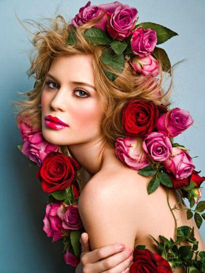 Wedding - Fantasy surrounding with a beauty wearing roses as a hairstyle.