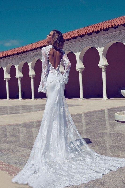 Wedding - Julie Vino Gorgeous Long Sleeves white Lace Stretch Open Back Wedding Gown 